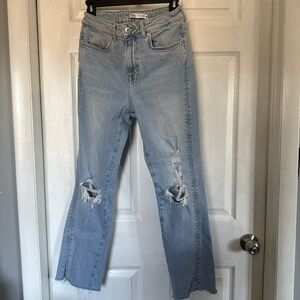 ZARA Light Blue Distressed Straight Leg Jeans